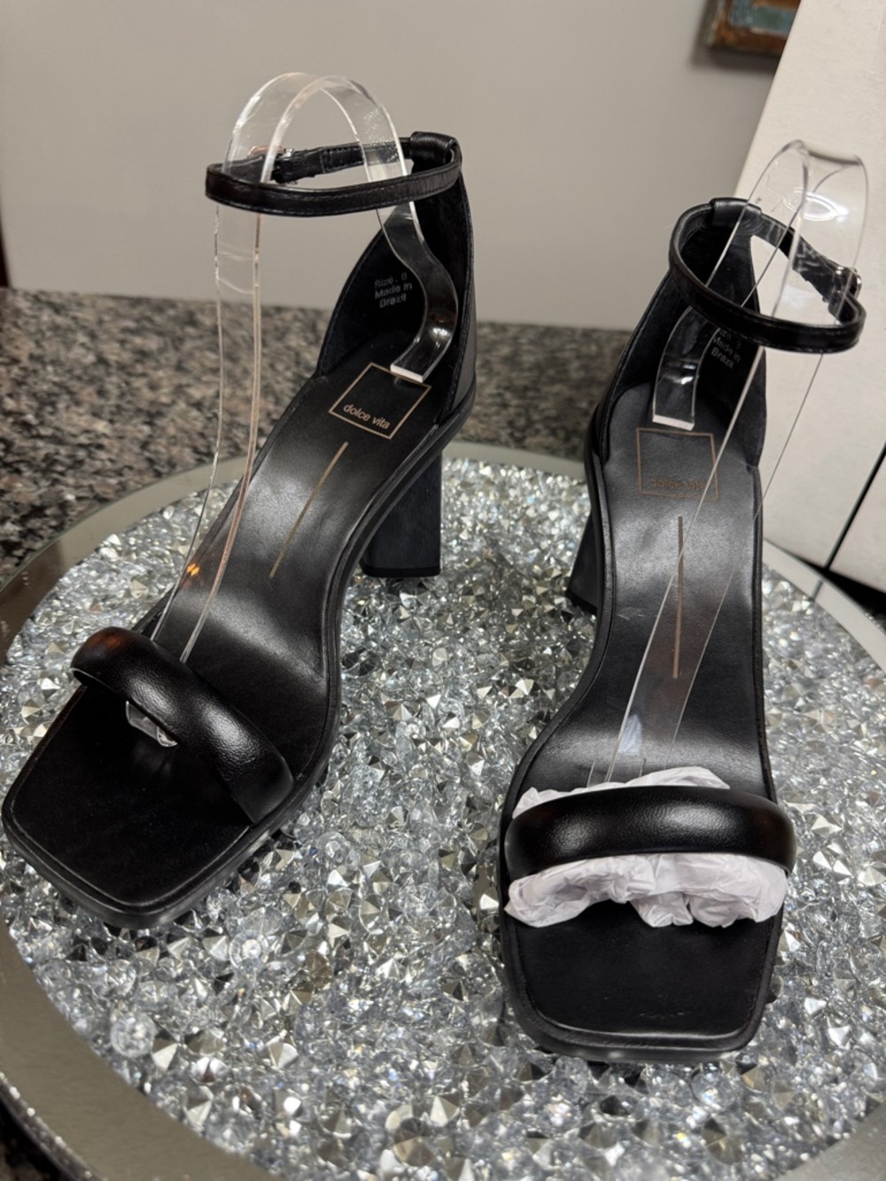 Dolce Vita Black Square-Toe Ankle-Strap Block Heels NEW 8 - Picture 3 of 13